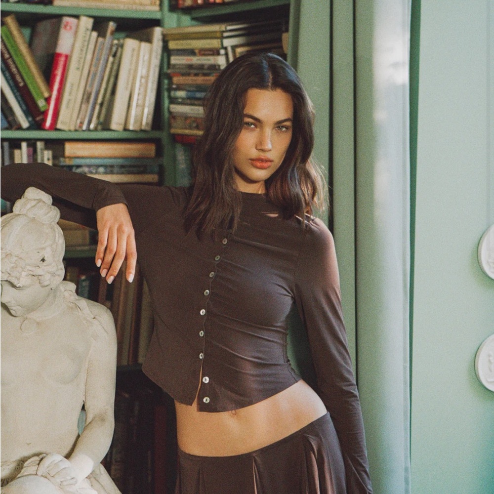 With Jean Brown Long Sleeve Top